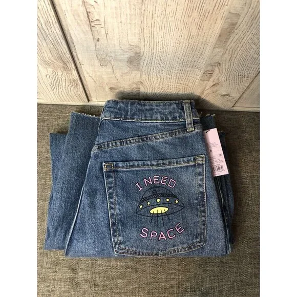 Womens Wild Fable Highest Rise Wide Leg Ankle Graffiti Denim Blue Jeans Size 8 - Picture 3 of 5